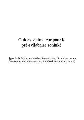 Guide d'animateur pré-syllabaire 2e édition - Francais